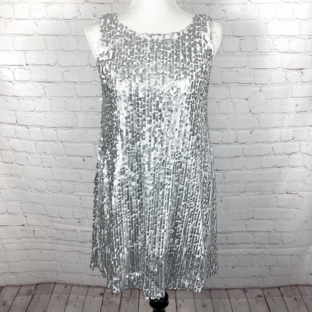 Haoduoyi Silver Sequins Mini Dress Rave Size Small Medium Sleeveless Summer